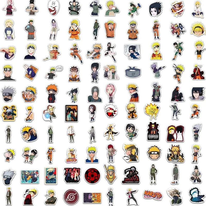 100Pcs Naruto Stickers Not Repeating Uzumaki Naruto Kakashi Uchiha Sasuke Itachi Kawaii Cartoon Waterproof Stiker Toys